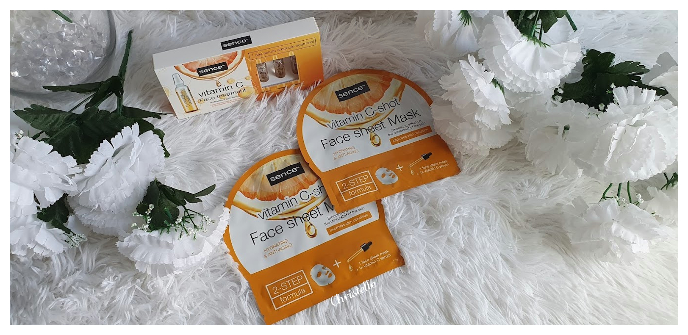 Sence Vitamin C Face Sheet Mask and Face Treatment 7 days serum ampoule treatment.